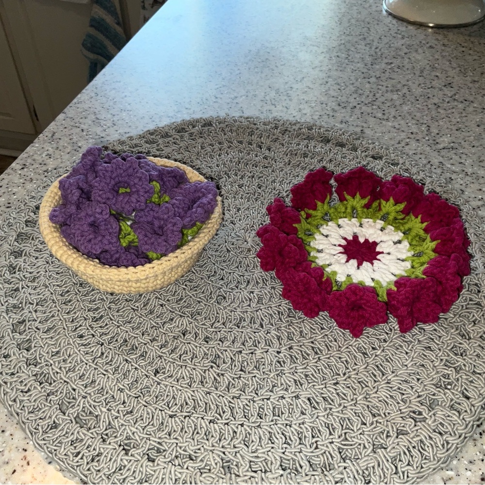 Handmade Crochet Coaster set Tulip Flower Bell with basket Round Cup… - Picture 3 of 9